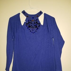 Ashley Stewart cut out shoulder gem blouse